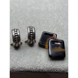 925 Silver Hoop Earrings Tortoiseshell-Style Dangles 2 IN 1 Style Wt 7.27g